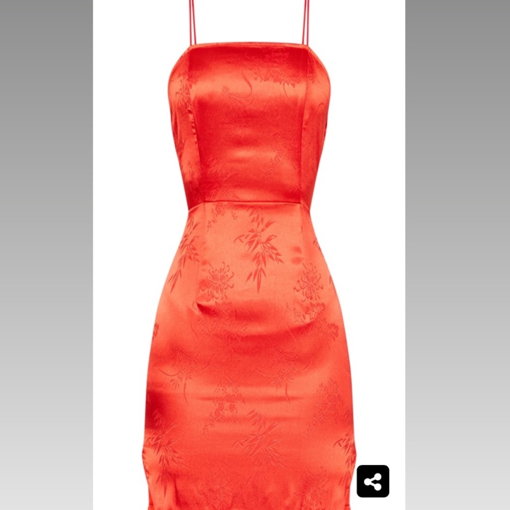 Red Satin Oriental Lace Back Bodycon Dress US8